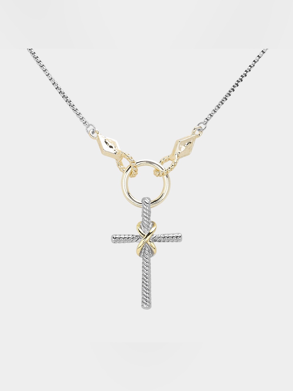 14K Gold Plated Textured Cross Pendant Necklace
